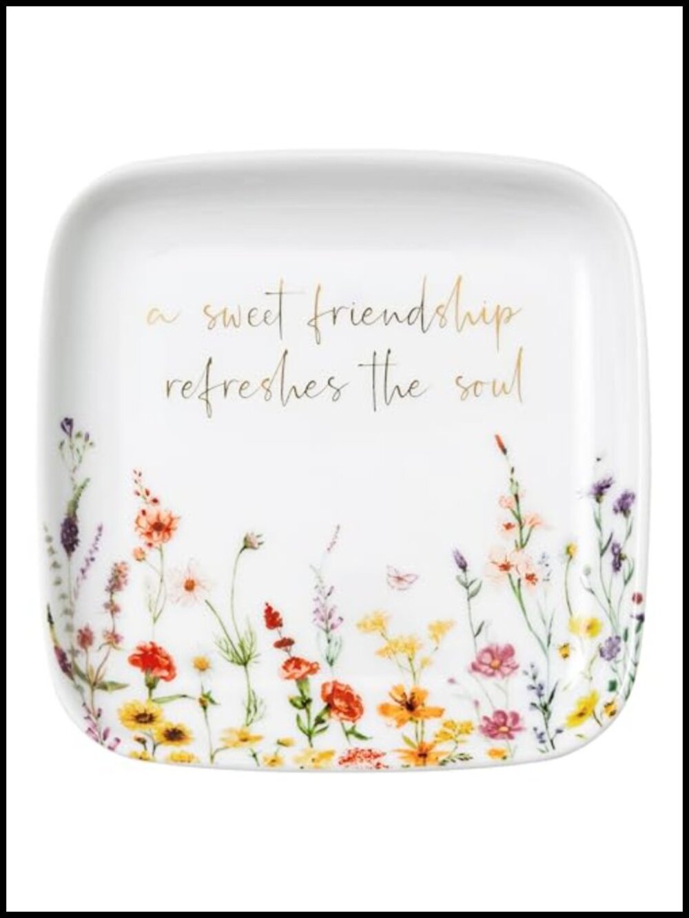 Ceramic Square Jewelry Ring Dish Floral Trinket Tray Friendship Gift